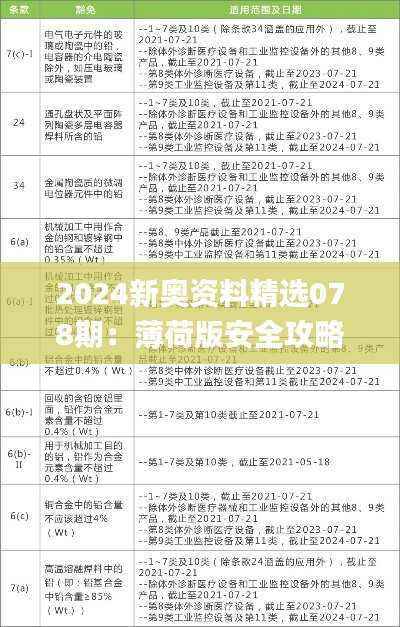 2024新奥资料精选078期：薄荷版安全攻略解析_OLK296.82