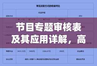 节目专题审核表及其应用详解,高效管理节目的必备工具!